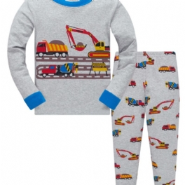 Popshion 2st Pojkar Grävmaskin Print Cartoon Car Pyjamas Set