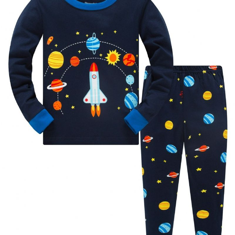 Popshion 2st Pojkar Rocket Astronaut Star Universe Planet Långärmad Pyjamasoverall