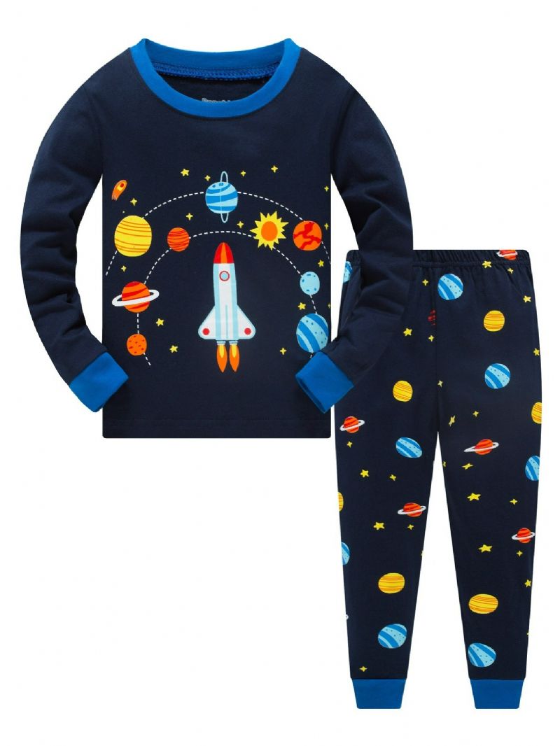 Popshion 2st Pojkar Rocket Astronaut Star Universe Planet Långärmad Pyjamasoverall