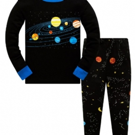 Popshion 2st Pojkar Starry Sky Cosmic Planet Långärmad Pyjamas Bomullsdräkt