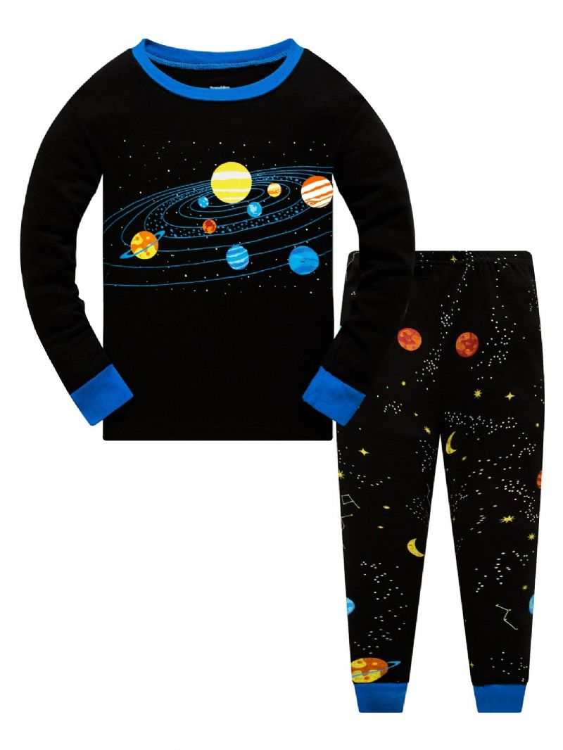 Popshion 2st Pojkar Starry Sky Cosmic Planet Långärmad Pyjamas Bomullsdräkt