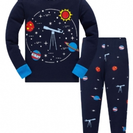 Popshion 2st Pojkar Starry Sky Cosmic Planet Långärmad Pyjamas Bomullsdräkt