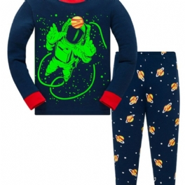 Popshion Pojkar Fluorescerande Astronaut Star Universe Top & Contrast Trim Pyjamas Byx Set