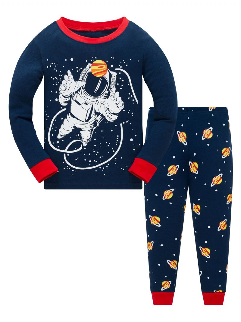 Popshion Pojkar Fluorescerande Astronaut Star Universe Top & Contrast Trim Pyjamas Byx Set