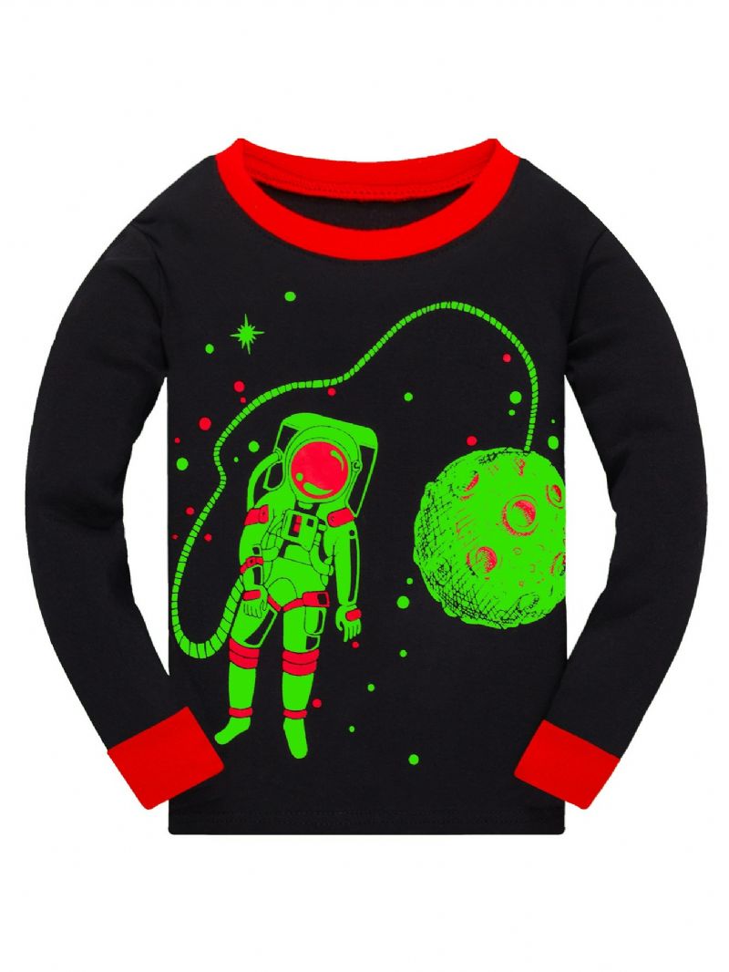 Popshion Pojkar Luminous Astronaut Star Moon Rymdskepp Top & Contrast Trim Pyjamas Byx Set