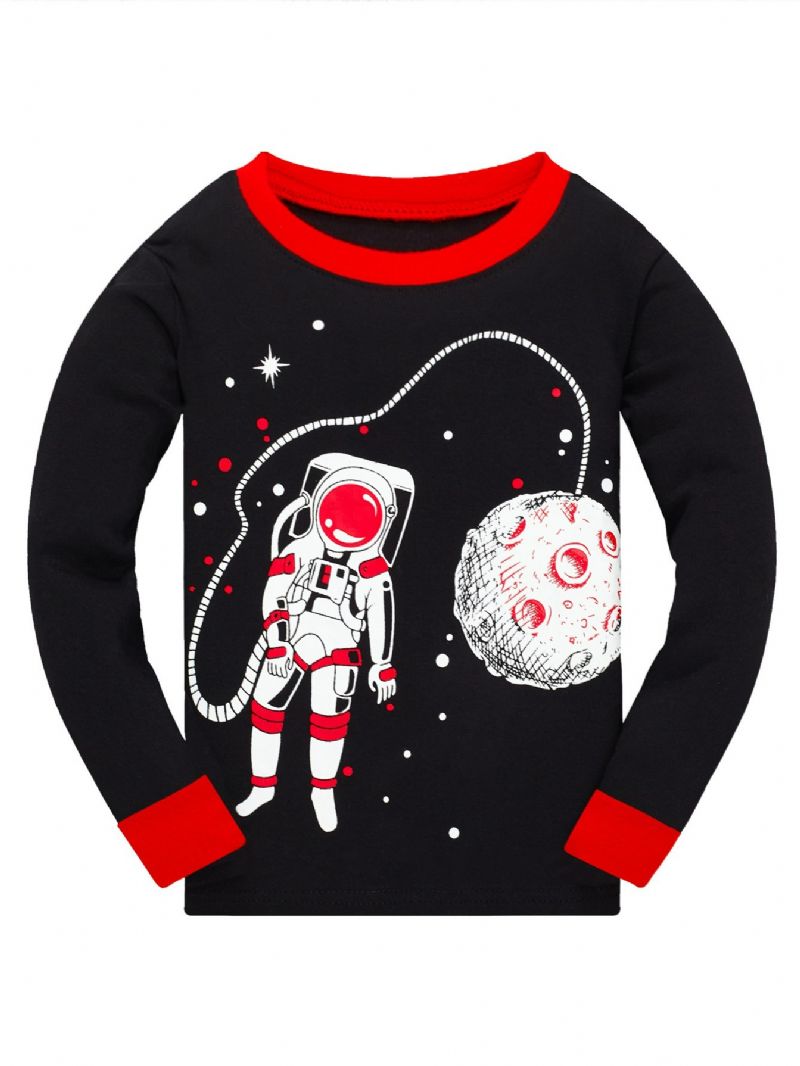 Popshion Pojkar Luminous Astronaut Star Moon Rymdskepp Top & Contrast Trim Pyjamas Byx Set