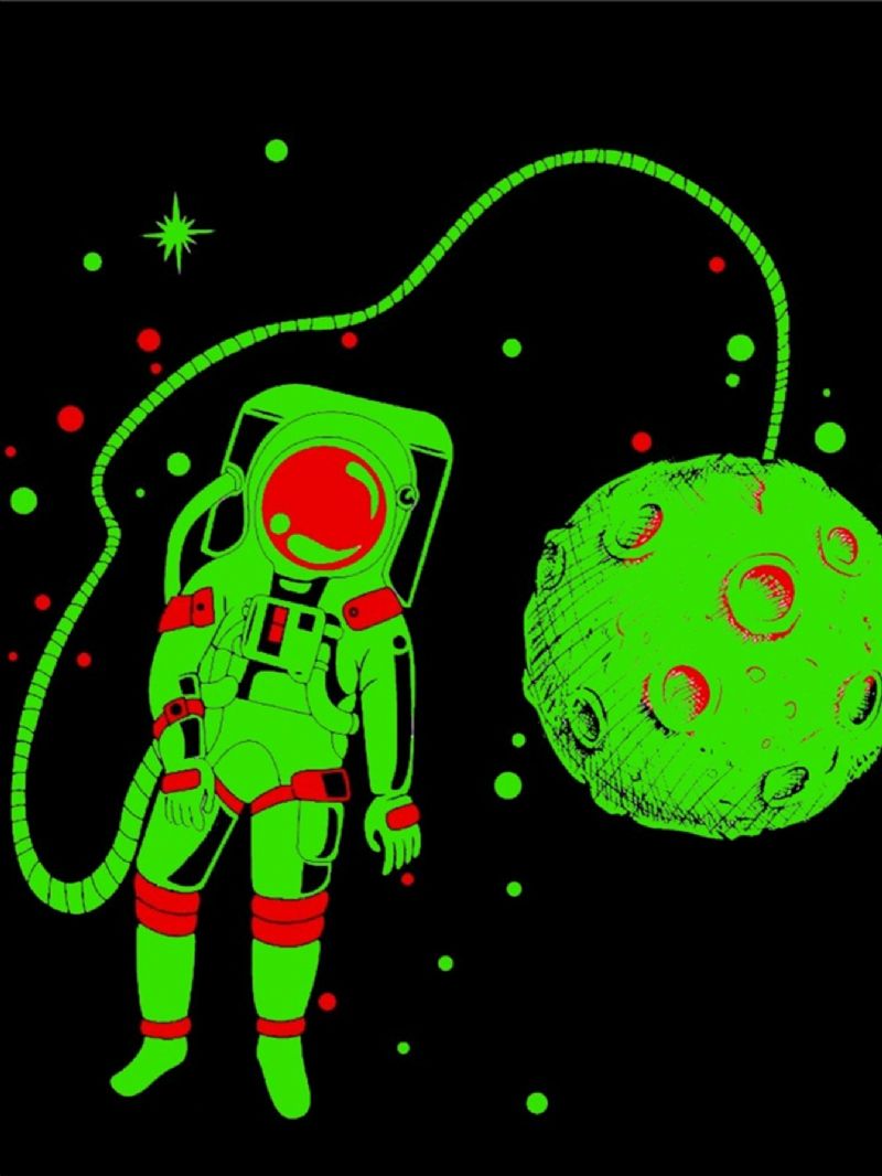 Popshion Pojkar Luminous Astronaut Star Moon Rymdskepp Top & Contrast Trim Pyjamas Byx Set