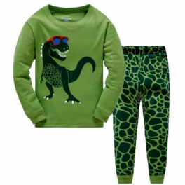 Popshion Pojkar Pyjame Set 2st Casual Dinosaur Crewneck Army Green Loungewear
