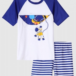 Pyjamas Familjekläder För Pojkar Astronauttryck Rundhalsad Kortärmad T-shirt & Shorts Set Barnkläder