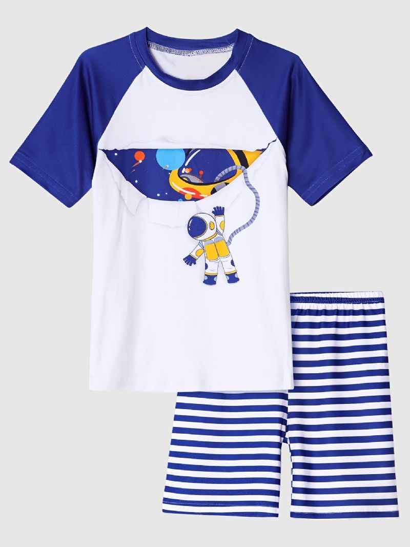 Pyjamas Familjekläder För Pojkar Astronauttryck Rundhalsad Kortärmad T-shirt & Shorts Set Barnkläder