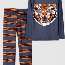 Pyjamas För Flickor Familjedräkt Tigertryck Rundhalsad Långärmad Topp Och Byxuppsättning Barnkläder