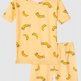 Pyjamas För Flickor Familjeklädsel Banantryck Rundhalsad Kortärmad T-shirt & Shorts Set Barnkläder