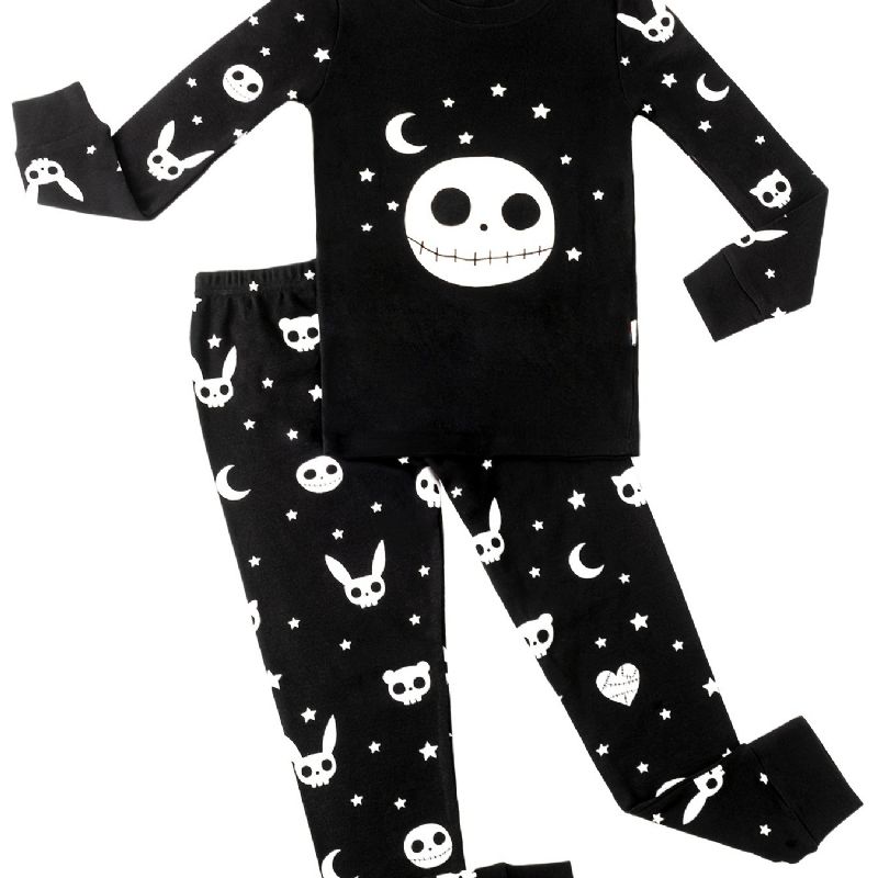 Pyjamaskläder För Småbarn Glow-in-the-dark Tecknat Serietryck Med Rund Hals Och Långärmad Topp & Byxor För Pojkar Flickor