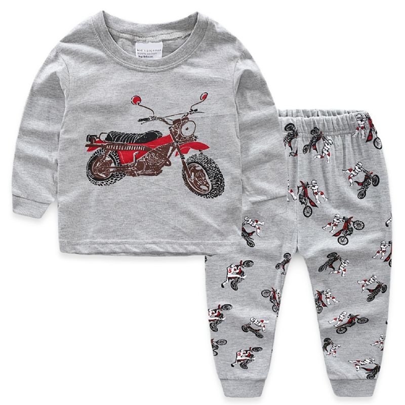 Småbarn Barn Pojkar Pyjamas Set Långärmad Topp & Byxor Med Moto Print Set