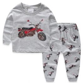 Småbarn Barn Pojkar Pyjamas Set Långärmad Topp & Byxor Med Moto Print Set