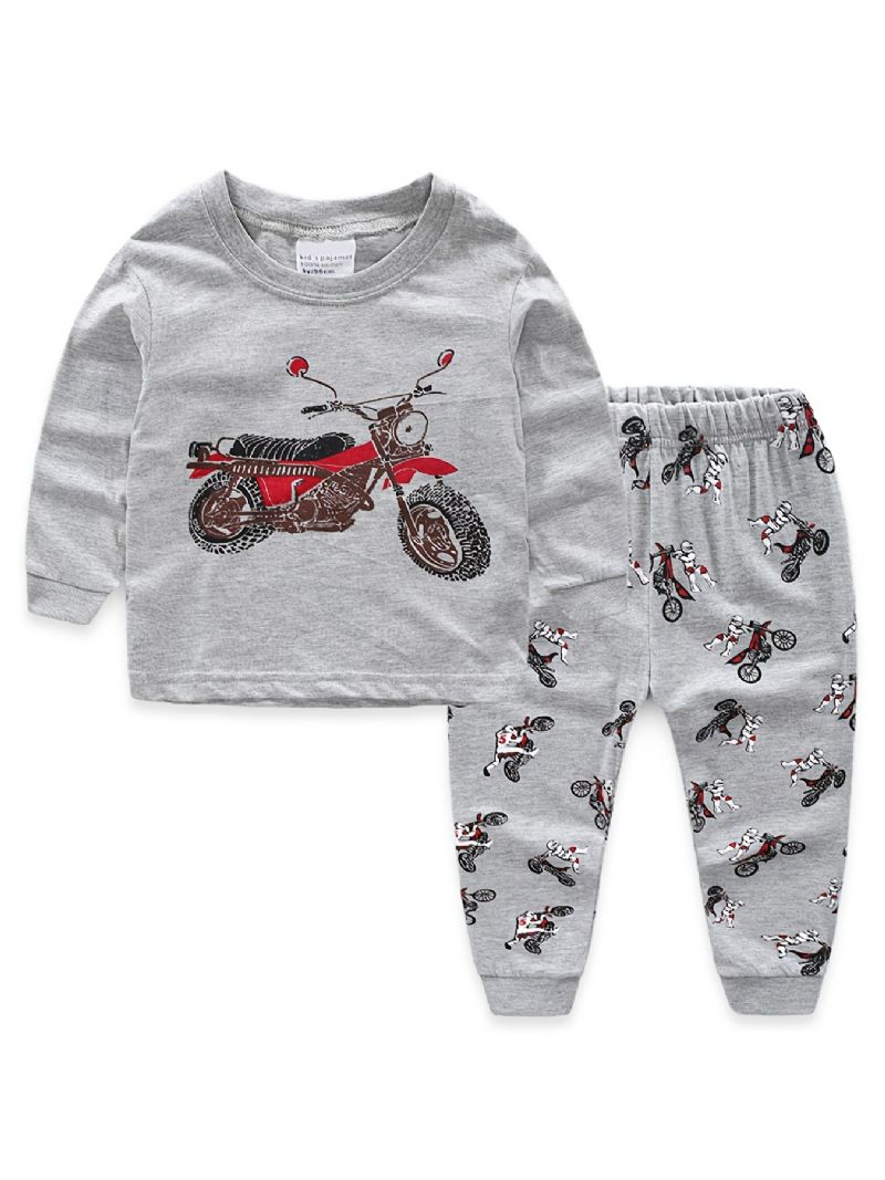 Småbarn Barn Pojkar Pyjamas Set Långärmad Topp & Byxor Med Moto Print Set