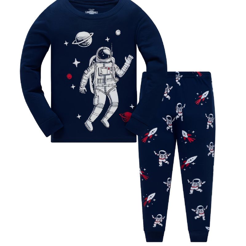 Småbarn Barn Pojkar Pyjamasset Långärmad Topp & Byxor Set Med Astronautmönster För Höst Och Vinter Nyhet
