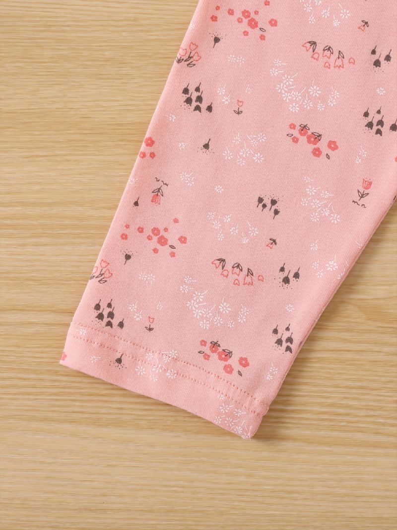 Småbarn Bebis Flickor Pyjamas Familjeoutfit Kanintryck Rundhalsad Långärmad Topp & Blommor Print Byx Set