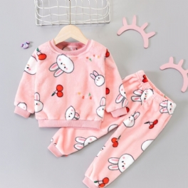 Småbarn Bebis Plysch Pyjamas Familjekläder Kanintryck Rundhalsad Långärmad Topp & Byxor För Flickor Barnkläder
