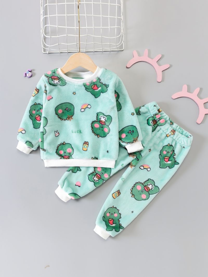 Småbarn Bebis Plysch Pyjamas Familjeoutfit Dinosaurietryck Rundhalsad Långärmad Topp & Byxor För Pojkar Flickor Barnkläder