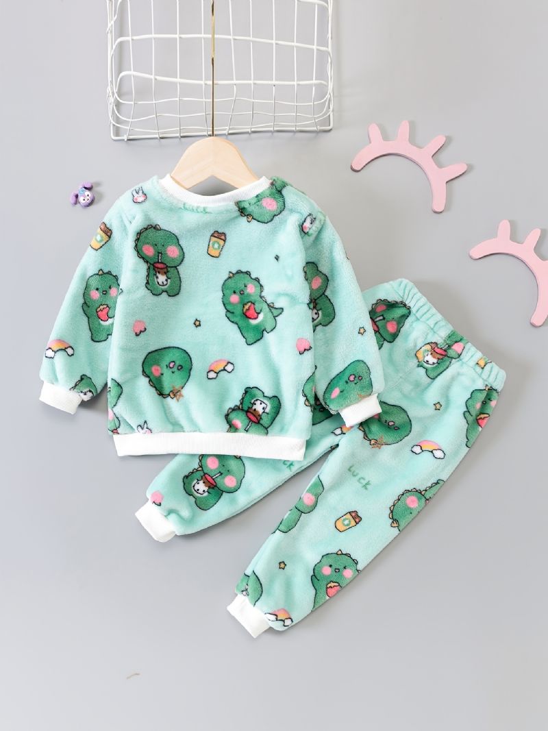 Småbarn Bebis Plysch Pyjamas Familjeoutfit Dinosaurietryck Rundhalsad Långärmad Topp & Byxor För Pojkar Flickor Barnkläder