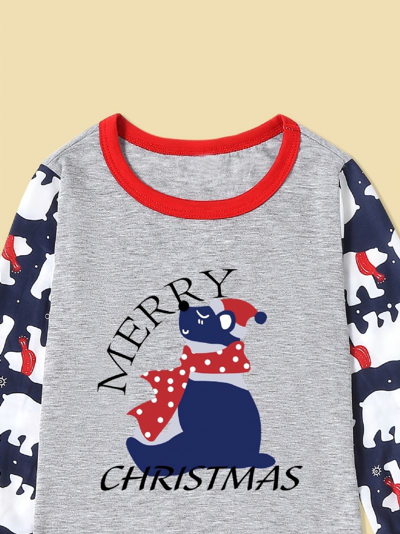 Småbarn Bebis Pyjamas Jul Söt Björn Heltryck Rundhalsad Långärmad Topp & Byxor Set För Pojkar Flickor