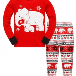 Småbarn Flickor Pojkar 2st Snowflake Elephant Pattern Christmas Pyjamas Byxa Set