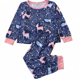Småbarn Flickor Pyjamas Set Rådjur Print Rundhalsad Långärmad Byxor 2st