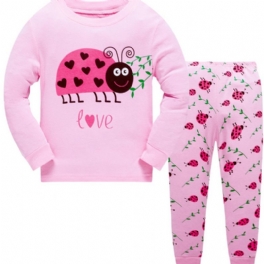 Småbarn Flickor Tecknad Tryckta Pyjamas Set Lounge Wear Hemkläder Långärmad Topp & Matchande Byxor Set Barnkläder