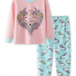 Småbarn Flickor Tecknade Unicorn Tryckta Pyjamas Set