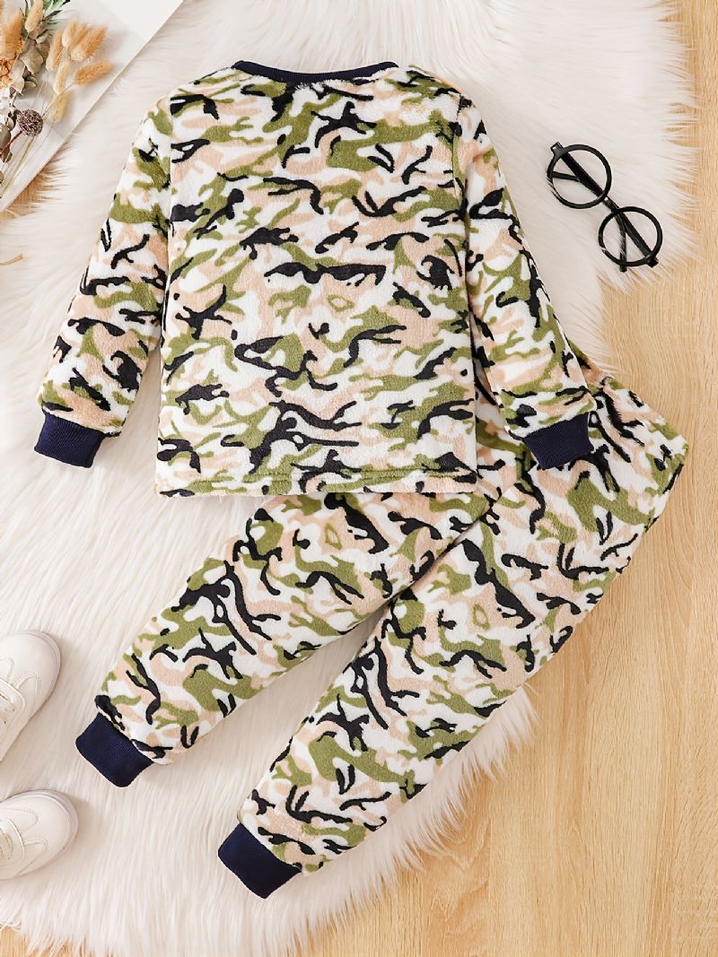 Småbarn Pojkar Flanell Camo Print Crew Neck Pullover Sweatshirt Pyjamas Set