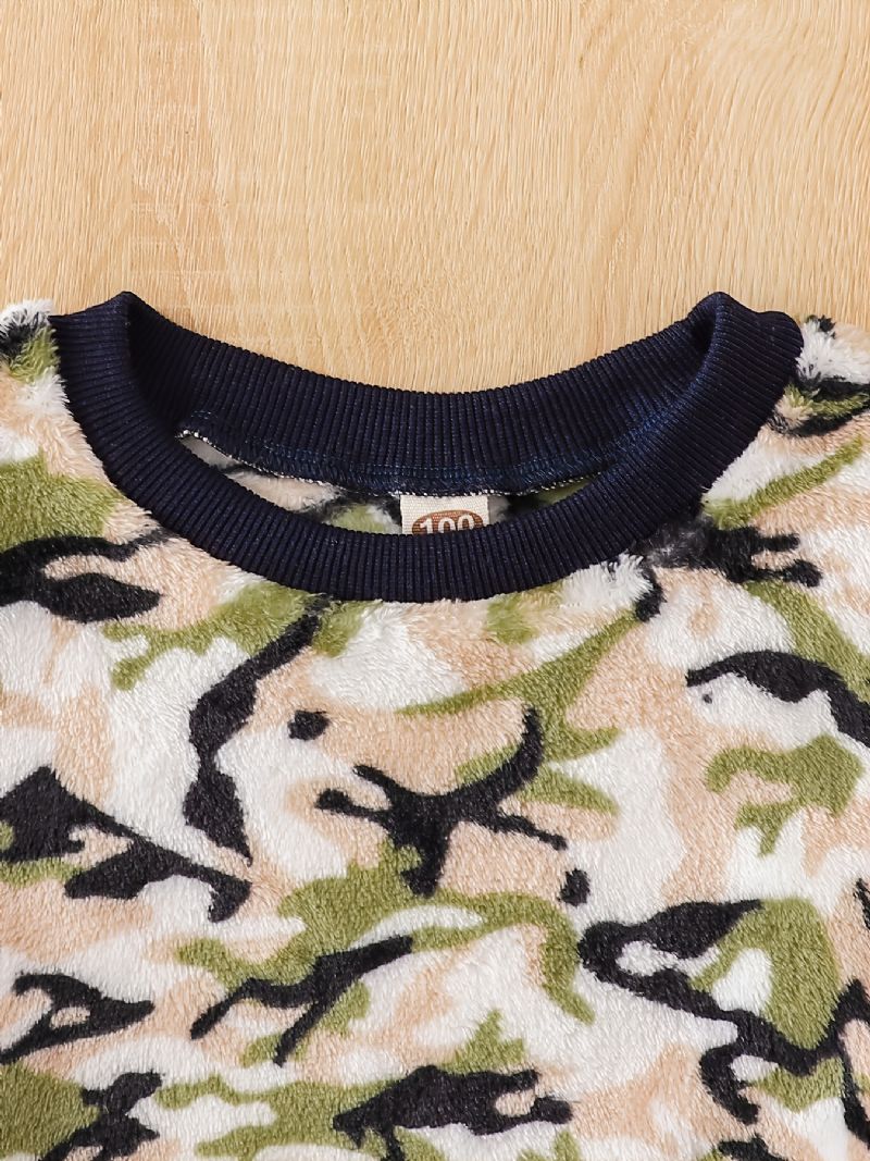 Småbarn Pojkar Flanell Camo Print Crew Neck Pullover Sweatshirt Pyjamas Set