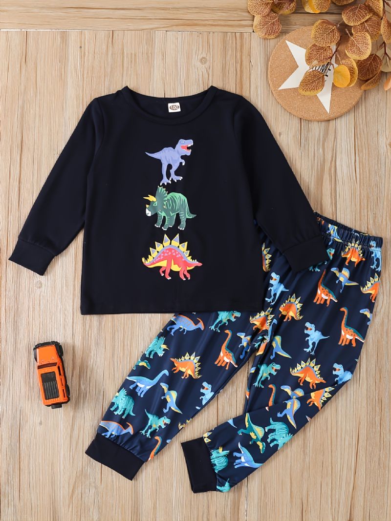 Småbarn Pojkar Tecknad Dinosaur Print Crewneck Sweatshirt & Sweatpants