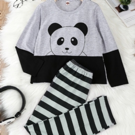 Småbarn Pojke Rund Hals Långärmad Panda Print Pyjamas Kostym