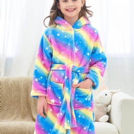 Söt Fleece-badrock Med Huva Pyjamas Med Regnbågsstjärnatryck För Vinterhem