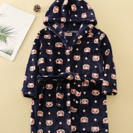 Tecknad Fleece För Flickor Huvmorgonrock Barnkläder Sovkläder