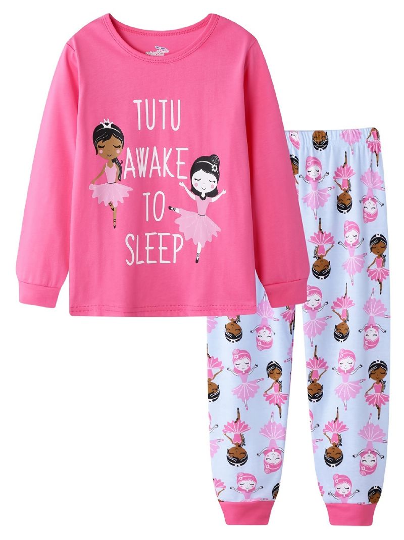 Tecknade Pyjamas För Barn Med Rund Hals Och Långärmad Topp & Byxor För Flickor