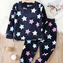 Toddler Flickor Flanell Star Pattern Pyjamas Pullover Byxor