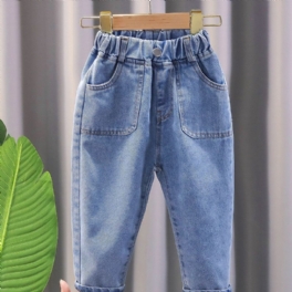 1st Pojkar Blå Casual Denim Jeans Med Ficka För Vintern