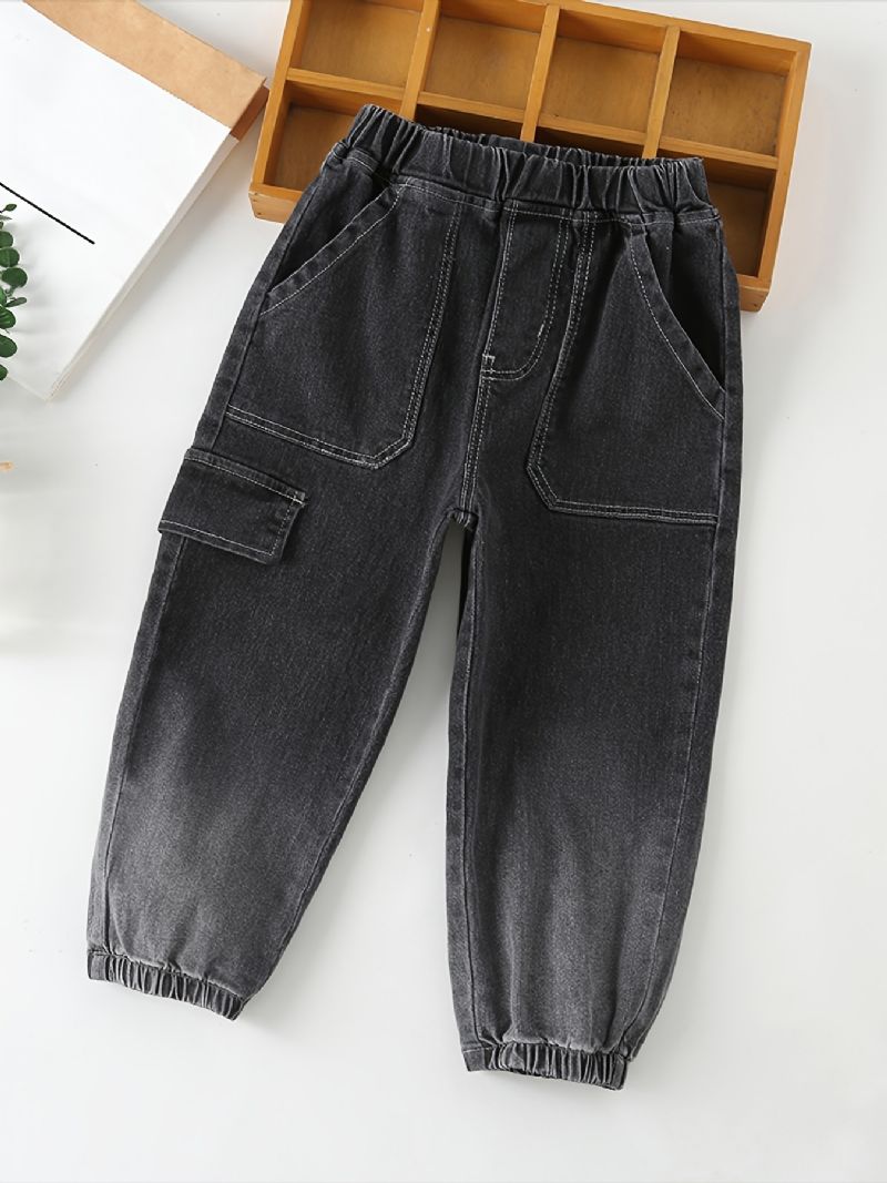 Avsmalnande Jeans För Pojkar Med Resår I Midjan Och Fickor