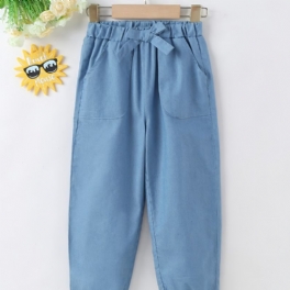 Barn Flickor Solid Elastisk Midja Jeansbyxor Barnkläder