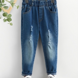 Barns Bebis Flickor Ripped Jeans Elastiska Midja Byxor Barnkläder