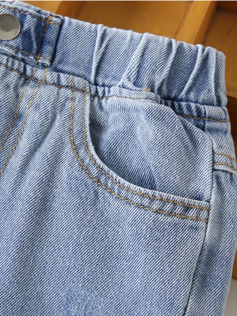 Bebis Barn Pojkar Solida Jeans Elastiskt Midjeband Jeansbyxor Barnkläder