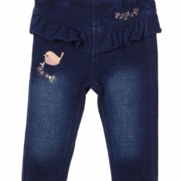 Bebis Flickor Casual Mjuka Jeans Little Bird Flower Broderade Spetsbyxor Barnkläder