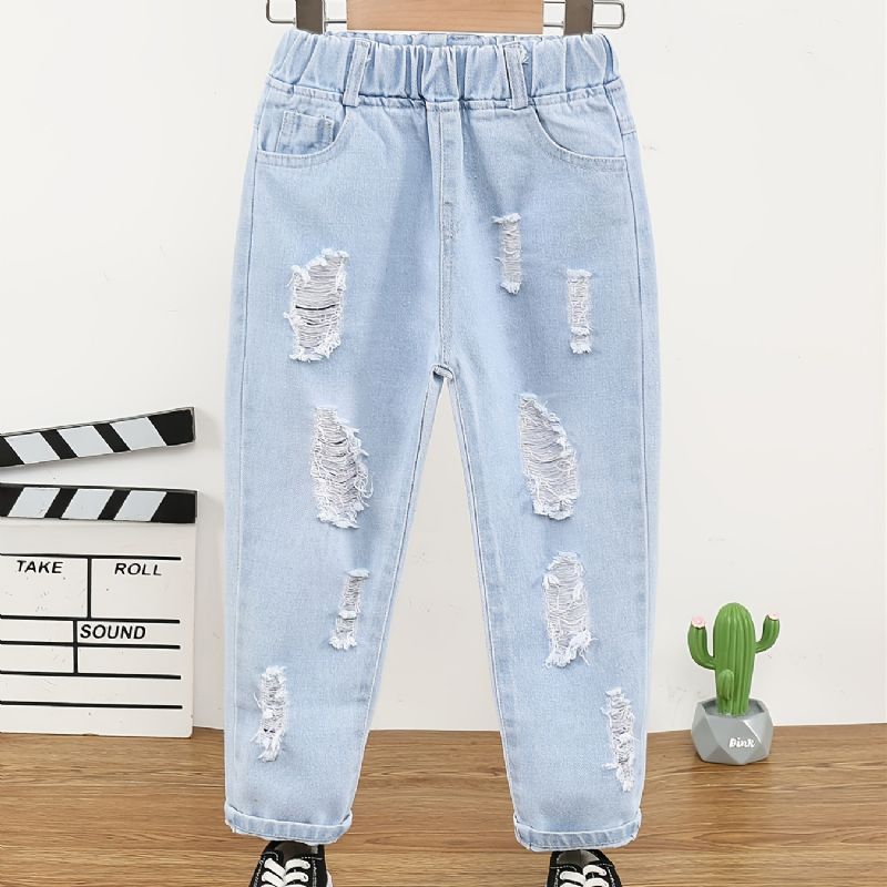 Bebis Flickor Distressed Casual Jeans Ljusblå