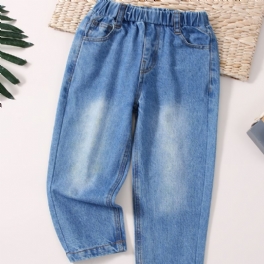 Bebis Flickor Retro Jeans Casual Enfärgad Elastisk Midja Jeansbyxor Barnkläder