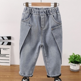 Bebis Pojkar Jeans Casual Plysch Varm Elastisk Midja Byxor Barnkläder