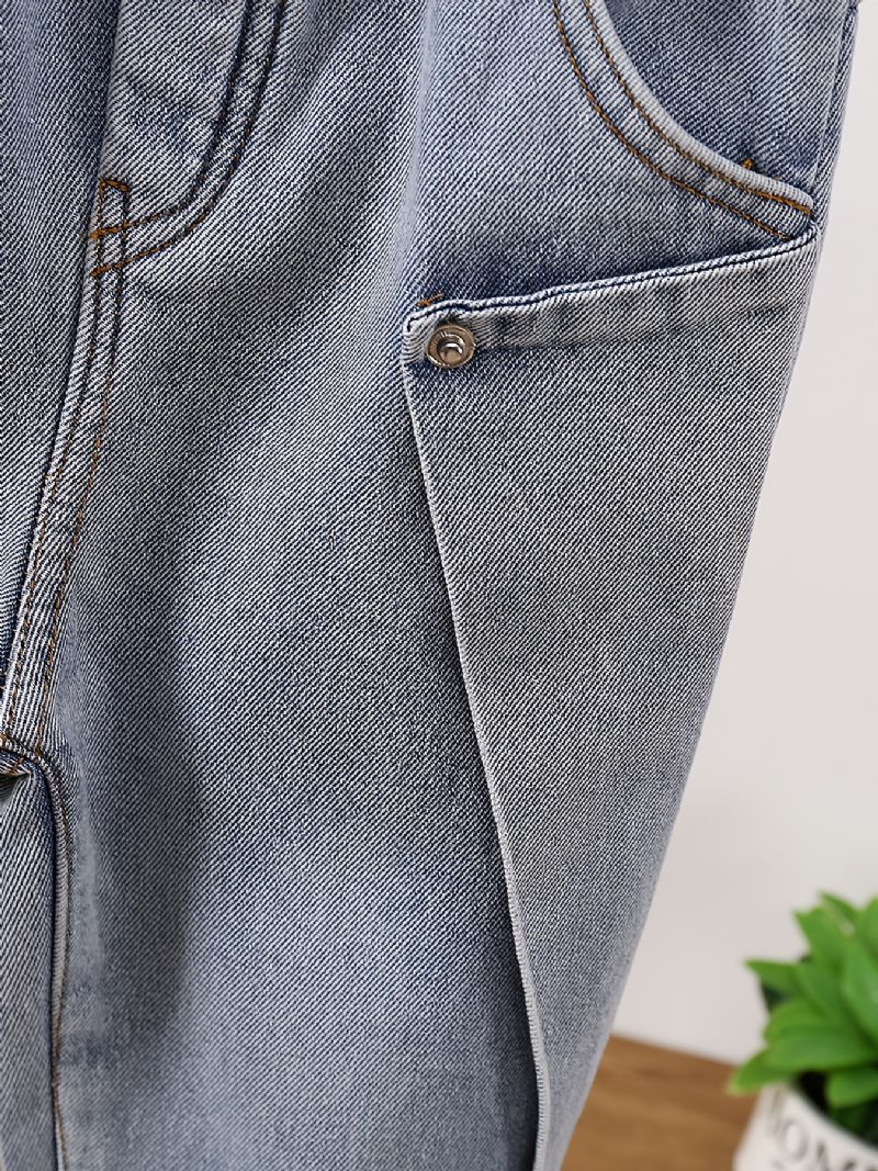 Bebis Pojkar Jeans Casual Plysch Varm Elastisk Midja Byxor Barnkläder