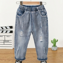 Denim Casual Ripped Jeans För Barn Vår Höst