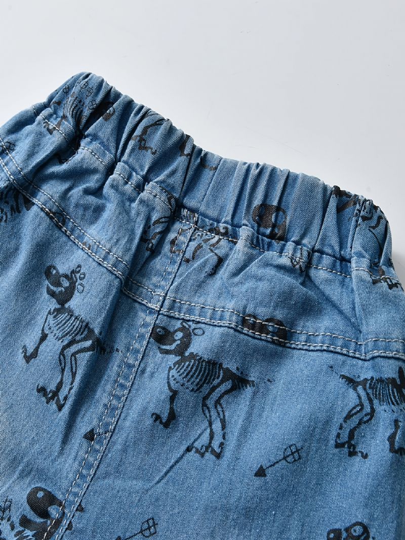 Dinosauriemönster För Pojkar Jeans Med Raka Ben Jeansbyxor Med Resår I Midjan Barnkläder